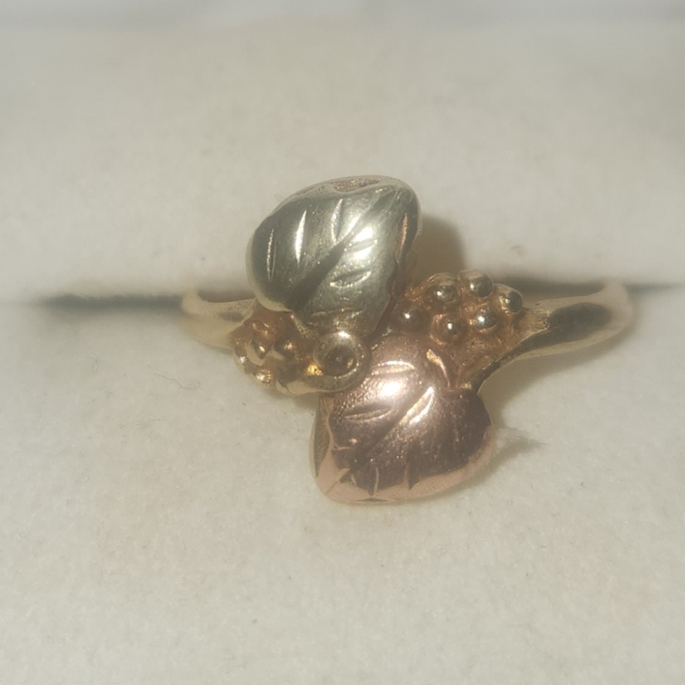 Elegant Two-Tone Leaf Black Hills 10kt Gold Ring